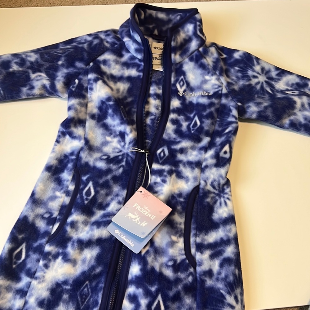 Girls Columbia fleece jacket NWT size XXS(4-5) longer length style. Frozen colab